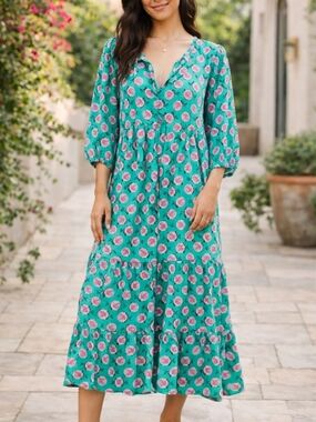 Miduo Vibrant Boho Floral Midi Dress – Size Large NWOT